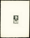 N°990, Bossuet, 4 épreuves d'artiste au type non adopté dessinées par Pheulpin sans valeur faciale (3 en bleu, 1 en noir)