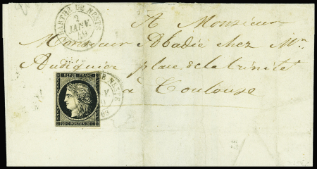 N°3 obl. CAD T15 "La Barthe de Neste 63" (2 janv 49) répété à côté sur lettre. RR et TB