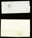 2 lettres : n°3 obl. Grille + T15 Lyon (1849) et n°4 obl. PC 2950 + T15 Strasbourg (1852). TB