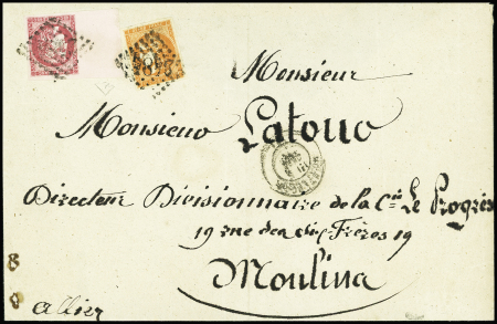 N°49, grand BDF à droite + n+48 obl. GC 2484 + T17 Montluçon (1871) sur lettre au quadruple port pour Moulins, signé Calves. TB