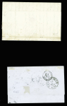 2 lettres : n°13 + 14, 2 pièces, obl. Rouleau de points sur lettre pour Paris (1855) pour Francfort sur le Mein et n°14 + 16 obl. Losange de points "DS3"