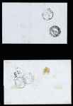 2 lettres : n°14 obl PC 2517 + T15 Pontarlier (1862) sur lettre au tarif frontalier pour Verrières (Suisse) et n°14 en paire