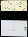 2 lettres locales : n°14 obl PC 1369 + croix à la plume sur lettre pour Paris (1856) avec cachet "trouvé à la boite" + n°14 obl. PC 1951 + T22