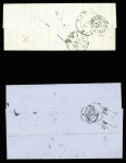 N°14 obl. Bureau E de Paris (1858) sur lettre pour Ems (duché de Nassau) et n°14, 5 pièces, obl. Losange de points "B" + CAD "B Paris B" (1857)