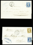 2 lettres locales : n°14 obl. PC 1186 + T15 Epinal (1858) sur lettre du 2ème échelon et n°13 + 14 obl. PC 441 + T15 Bordeaux (1860) sur lettre du 3ème échelon