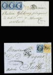 2 lettres : n°14, 3 pièces de Toulouse pour la Hongrie (1860) et n°14 + 16 sur lettre de Paris pour Budapest (1860). TB