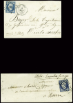 Occupation de Rome. N°14 obl. PC 1484 + T15 Haguenau (1861) sur lettre pour Civita Vecchia et n°14 obl. Rouleau de gros points de Paris (1856)