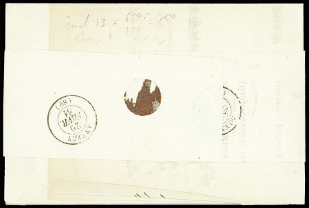N°14 obl. PC 4240 + T15 St Julien-en-Genevois (1861) sur imprimé chargé pour Bonneville. TB