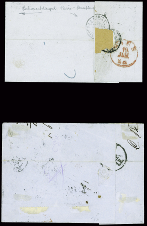 2 lettres pour Vienne (Autriche) : n+14 obl. PC 2642 + T15 Reims (1856) avec taxe 1F20 et n°14, 5 pièces, obl. PC1818 + T15 Lyon (1856). TB