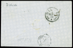 N°14 en paire obl. Losange de points "G" + CAD "G Paris G" (1859) sur lettre pour Milan (Lombardie) avec taxe manuscrite de 20 soldi. TB