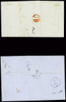 2 lettres pour l'Espagne : n°14 en paire obl. CAD "3e Paris 3" (1863) pour Cadix et n°14, 4 pièces, obl. Losange de points "C" (1860) pour Madrid