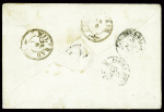 N°13 + 14 obl. Losange de points "C.CH" + CAD "Camp de Chalons" (1858) sur lettre de Wildbad (Wurtemberg). Rare