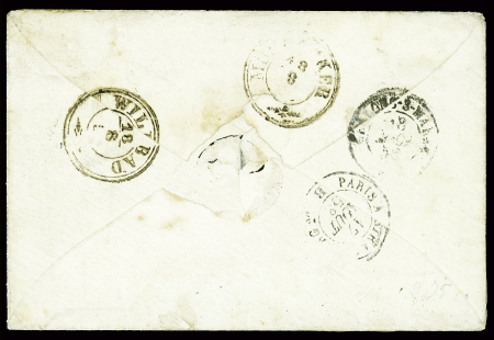 N°13 + 14 obl. Losange de points "C.CH" + CAD "Camp de Chalons" (1858) sur lettre de Wildbad (Wurtemberg). Rare