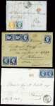 3 lettres pour l'Italie: n°14 en paire obl. PC 4199 + T15 Annecy (1862) pour Florence, n°14 + 16 obl. PC 1896 + T15 "2 Marseille 2" (1855) pour Pise