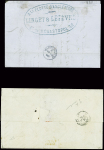 2 lettres pour la Grande-Bretagne : n°14 en paire obl. Roulette de pointillés + CAD "3e Paris 3" (1860) pour Warrington et n°14, bande de 4 obl