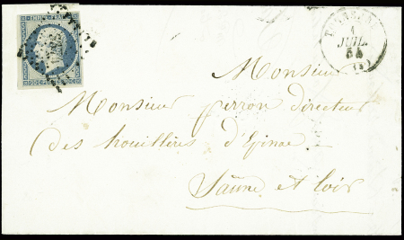 N°14, obl. PC 3374 + T15 Tonnerre (1 juil 54) sur lettre du 1er jour d'émission du timbre. Rare et TB