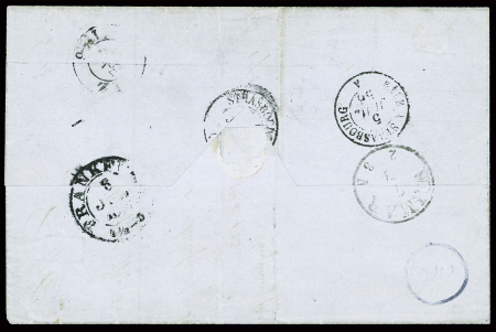 N°12, 2 pièces + 16 obl. PC 2976 + T15 St Amarin (1856) sur lettre pour Greiz (principauté de Reuss) (ex. collection Jean Paul Schroeder). TB