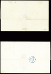 2 lettres pour le Chili et le Pérou : N°13 + 14 obl PC 1495 + CAD rouge "Bureau maritime le Havre" (1855) pour Valparaiso et n°14 + 16 obl PC 1495 + CAD