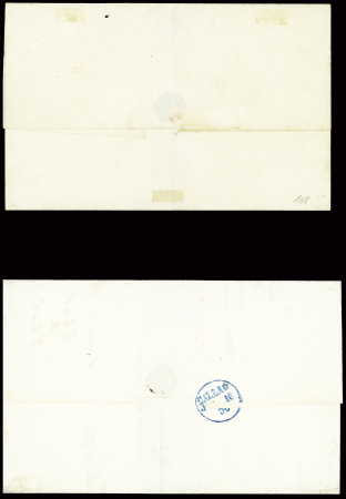 2 lettres pour le Chili et le Pérou : N°13 + 14 obl PC 1495 + CAD rouge "Bureau maritime le Havre" (1855) pour Valparaiso et n°14 + 16 obl PC 1495 + CAD