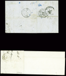 2 letttres : n°14 obl rouleau de gros points + CAD "3e Paris 15" (1855) sur lettre pour Vallerysthal taxée par erreur et n°14 obl. Étoile muette (Paris 1854)