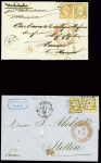 2 lettres pour la Prusse : n°13 + 16 obl. PC 210 + T15 "Avize (49)" (1860) et n°13 + 16 obl. Losange de points "D" + CAD "D Paris D" (1860)