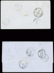 4 lettres des bureaux à l'étranger : n°17, 2 pièces, obl. GC 5080 + T15 Alexandrie Egypte (1862) sur lettre pour Livourne, n°17 en paire obl. GC 5095