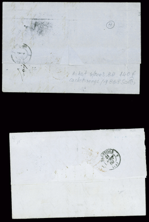 4 lettres des bureaux à l'étranger : n°17, 2 pièces, obl. GC 5080 + T15 Alexandrie Egypte (1862) sur lettre pour Livourne, n°17 en paire obl. GC 5095