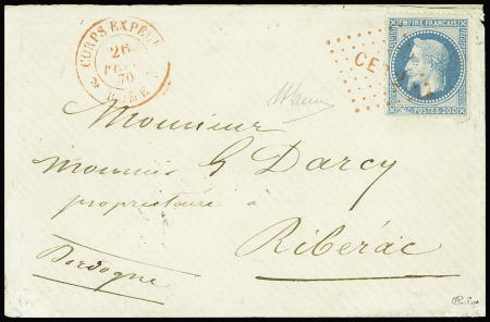 N°29 obl étoile rouge "CER 2" + CAD rouge "Corps EXPEDre 2 Rome 2" (1870) sur lettre, signé Calves, ind 26. TB