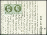 N°25 en paire obl CAD sur avis aux contribuables et n°25 en paire obl T17 Nancy (1872) sur imprimé jusqu'à 5grs sous bande. TB