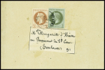N°20 + 26 + 29 obl GC 2617 + T15 "Negrepelisse (85)" (1868) sur fragment d'imprimé ("annuaire protestant") et n°25 + 26 obl T17 Toulouse sur imprimé