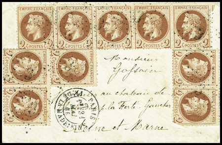 N°26, 10 pièces obl étoile 3 + CAD "Paris Pl. de la Madeleine" (1865) sur lettre, TB