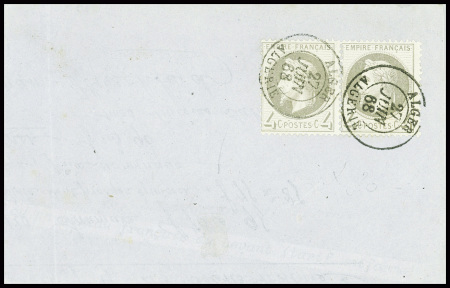 N°27 en paire obl CAD "Alger Algérie" (1868) sur imprimé jusqu'à 40grs pour la France, ex. collection Dubus, certificat Robineau - Pothion, sup