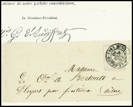 N°27 obl T15 "Mourmelon le Grand (49)" (1866) sur imprimé sous bande jusqu'à 20 grammes, sup