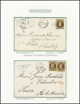 Destinations - 6 lettres : n°30, 2 pièces, obl GC 473 + T17 Biarritz (1872) sur devant de lettre pour la Hongrie. N°30 en paire obl étoile 22 Paris