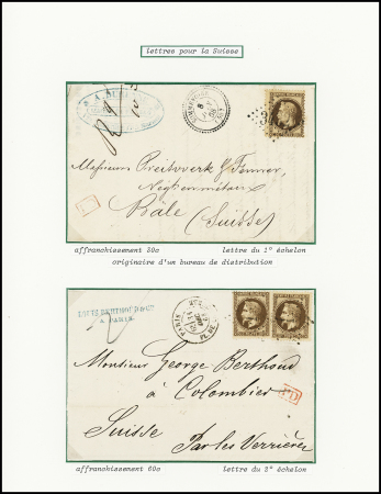 Destinations - 6 lettres : n°30, 2 pièces, obl GC 473 + T17 Biarritz (1872) sur devant de lettre pour la Hongrie. N°30 en paire obl étoile 22 Paris