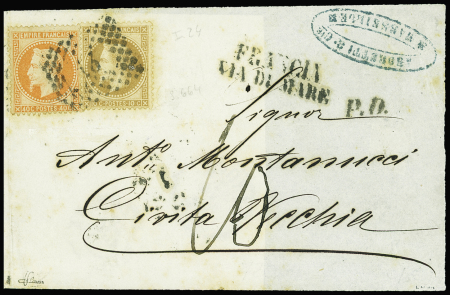 N°28 + 31 obl rect de points 13 de Gênes + griffe "Francia