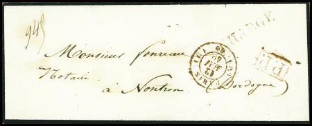 Lettre avec T15 rouge "(G) Paris (G) 60 (12 mai 1849) + "PP" rouge encadré + griffe rouge "Chargé". TB