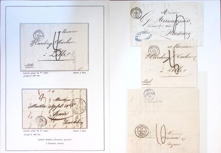 Collection de 108 lettres de préphilatélie avec cachets à date types 11 à 15 dont Alsace-Lorraine bien représentée. Lettres pour l'étranger
