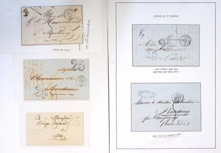 Collection de 61 plis de préphilatélie : lettre de compte. CAD d'entrée. Bateaux à vapeur. Tarifs. Taxes. Rebuts. TB