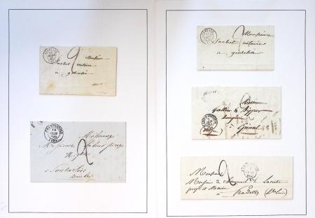 Collection de 61 plis de préphilatélie : lettre de compte. CAD d'entrée. Bateaux à vapeur. Tarifs. Taxes. Rebuts. TB
