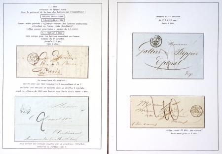 Collection de 61 plis de préphilatélie : lettre de compte. CAD d'entrée. Bateaux à vapeur. Tarifs. Taxes. Rebuts. TB