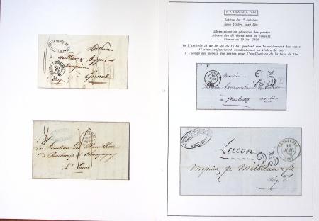 Collection de 61 plis de préphilatélie : lettre de compte. CAD d'entrée. Bateaux à vapeur. Tarifs. Taxes. Rebuts. TB