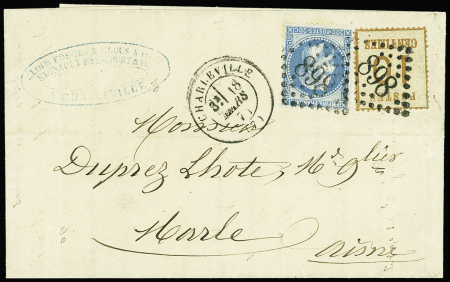 N°29 + Alsace n°5 obl GC 898 + T17 Charleville (18 mars 71) (ZO) pour Marles (ZO), l'affranchissement à 10c en timbre d'occupation était suffisant