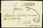 Lettre pour Auch avec petite marque ronde ornée de fleurs de lys "port payé de Lilkle" (L n°29), ind 30. RR