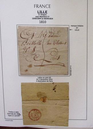 Restant de collectuon sur les marques postales et oblitérations de Lille de 1656 à 1900 dans 3 classeurs blancs, montée sur feuilles Leuchtturm