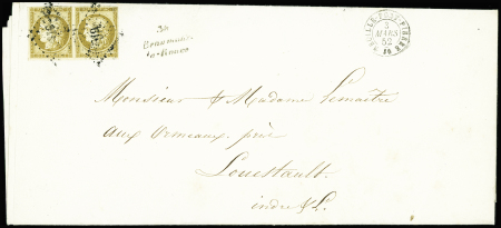 N°1 en paire obl PC 319 + cursive "36 Beaumont la Ronce"