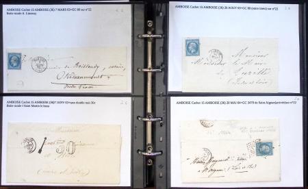 Album noir de 100 lettres classiques et marques postale d'Indre et Loire : Abilly (3) - Amboise (43) - Autreche (7) - Avoine (1) - Azay le Rideau (15)