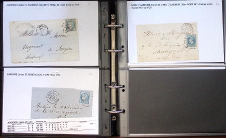 Album noir de 100 lettres classiques et marques postale d'Indre et Loire : Abilly (3) - Amboise (43) - Autreche (7) - Avoine (1) - Azay le Rideau (15)