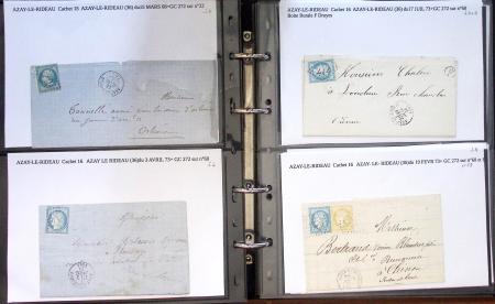 Album noir de 100 lettres classiques et marques postale d'Indre et Loire : Abilly (3) - Amboise (43) - Autreche (7) - Avoine (1) - Azay le Rideau (15)