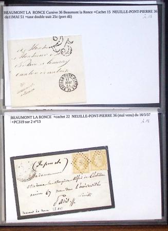 Album noir de 100 lettres classiques et marques postale d'Indre et Loire : Abilly (3) - Amboise (43) - Autreche (7) - Avoine (1) - Azay le Rideau (15)